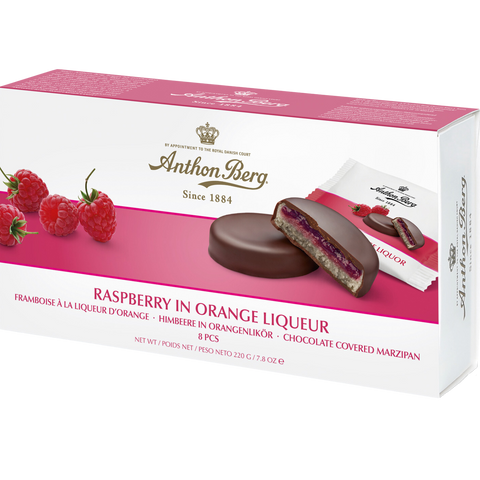 Anthon Berg Raspberry in Orange Liqueur Chocolate Marzipan (220g)