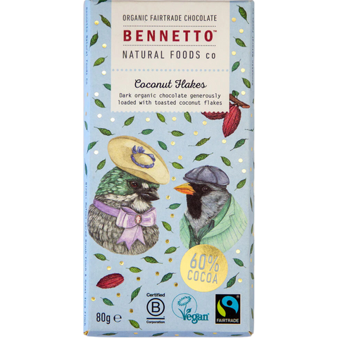 Bennetto | Coconut Flakes Dark Chocolate Bar | 80g | Vegan