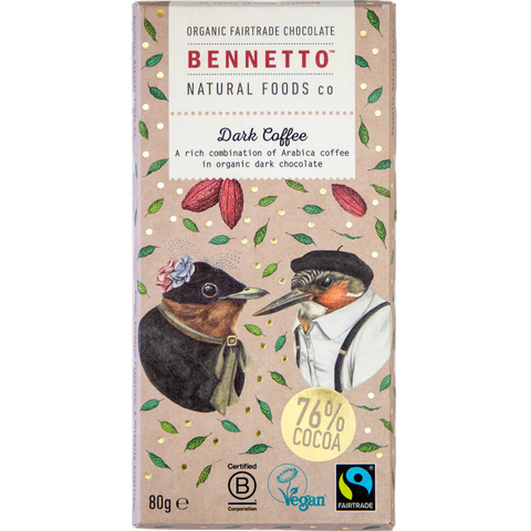 Bennetto | Coffee Dark Chocolate Bar | 80g | Vegan