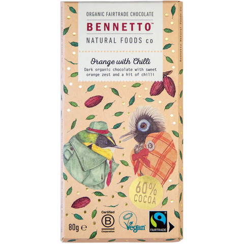 Bennetto | Orange & Chilli Dark Chocolate Bar | 80g | Vegan