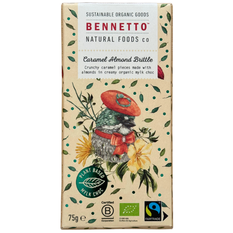 Bennetto | Caramel Almond Brittle Milk Chocolate Bar | 80g | Vegan