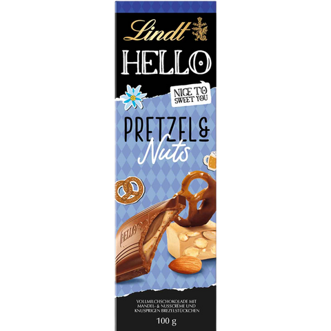 Lindt Hello | Pretzel & Nuts Milk Chocolate Bar | 100g