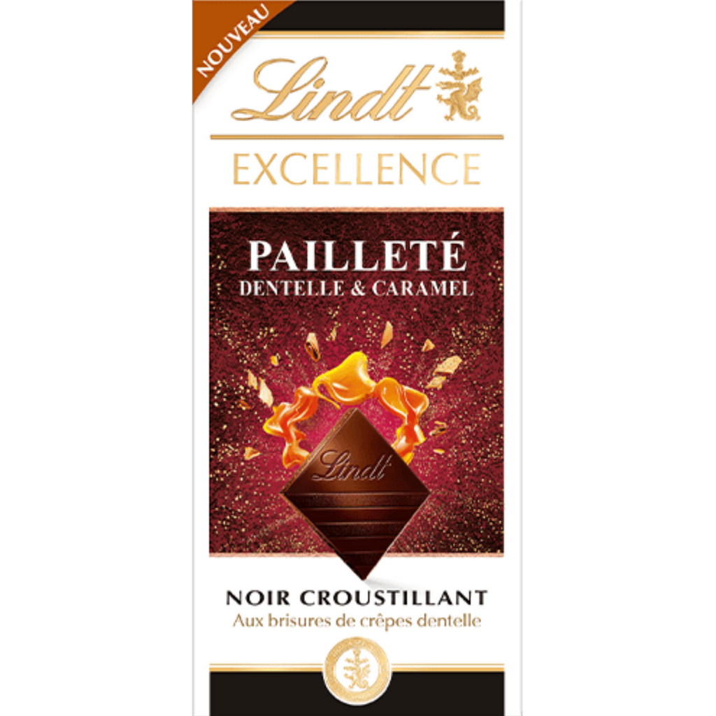 Lindt Excellence Caramel Crispy Lace Crepe 100g Bar Chocolate