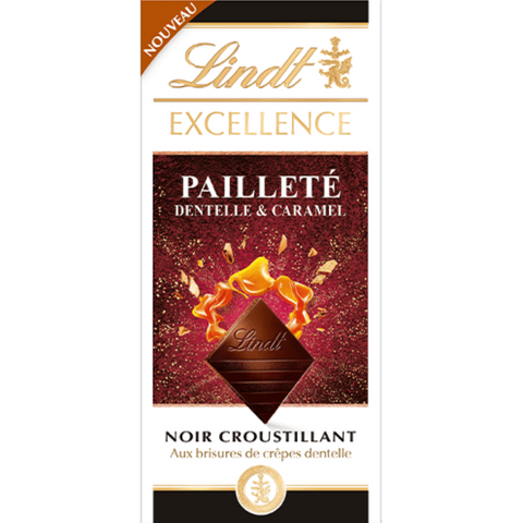 Lindt Excellence | Caramel Crispy Lace Crepe | 100g Bar | BB End March 25