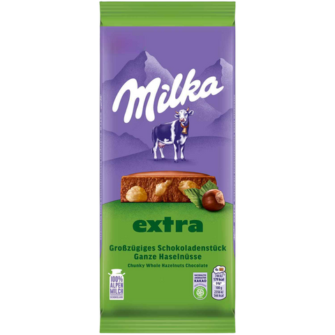 Milka Extra | Whole Hazelnut Milk Chocolate | 190g Bar
