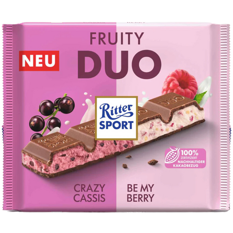 Ritter Sport Duo | Fruity Blackcurrant & Raspberry Milk Chocolate | 218g