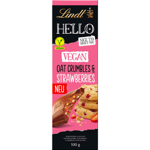 Lindt Hello VEGAN Oat Crumbles & Strawberries Milk Chocolate Bar (100g)