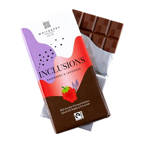 Whitakers Inclusions | Raspberry & Lavender Milk Chocolate | 90g Bar