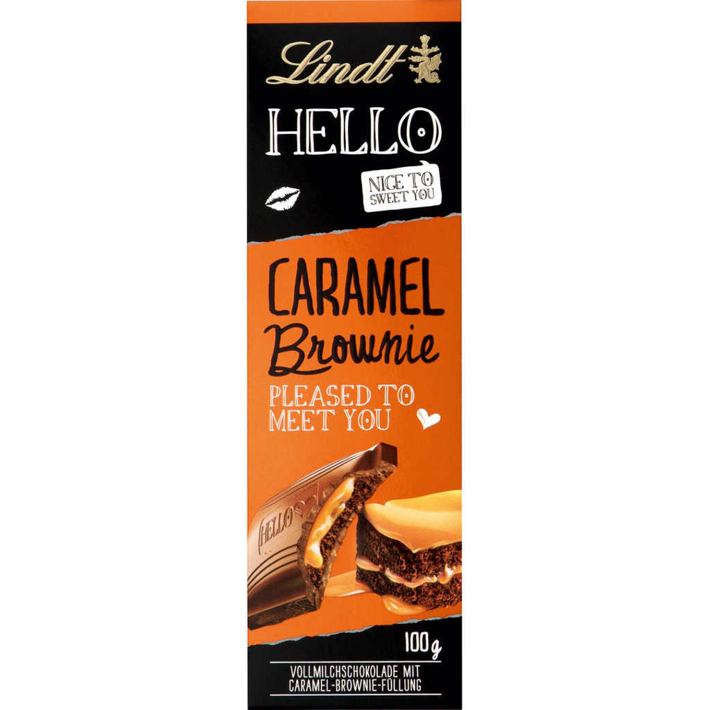 Lindt Hello Caramel Brownie Milk Chocolate Bar 100g Chocolate Emporium 3531